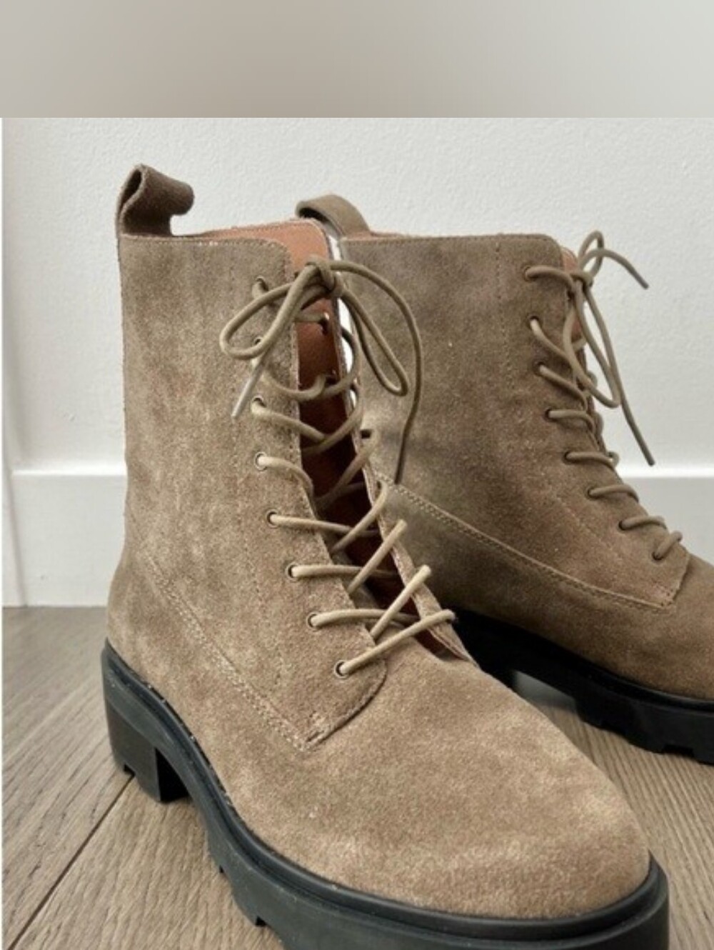 Madewell Women's Taupe Suede Lace-Up Combat Boots Size 9